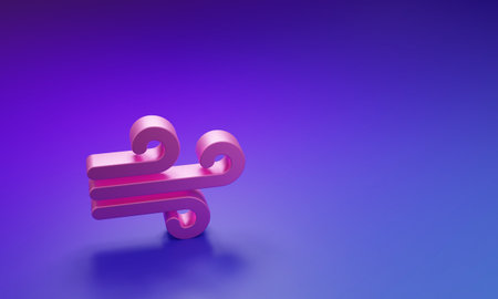 Pink Wind icon isolated on purple-blue background. Windy weather. Minimalism concept. 3D render illustration.の写真素材