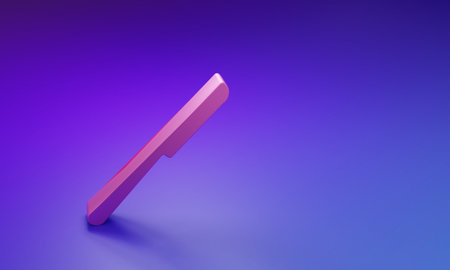 Pink Knife icon isolated on purple-blue background. Cutlery symbol. Minimalism concept. 3D render illustration.の写真素材