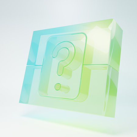 Frosted glass Mystery box or random loot box for games icon isolated on white background. Question box. Minimalism concept. 3D render illustration.の写真素材