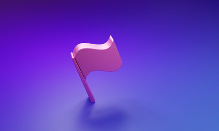 Pink Flag icon isolated on purple-blue background. Minimalism concept. 3D render illustration.の写真素材