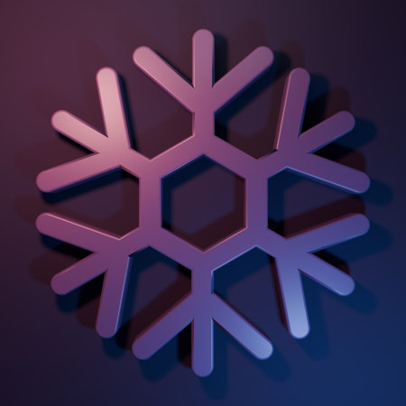 Purple Snowflake icon isolated on purple-blue background. Minimalism concept. 3D render illustration.の写真素材