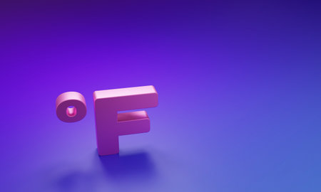 Pink Fahrenheit icon isolated on purple-blue background. Minimalism concept. 3D render illustration.の写真素材