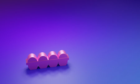 Pink egg in box icon isolated on purple-blue background. Minimalism concept. 3D render illustration.の写真素材