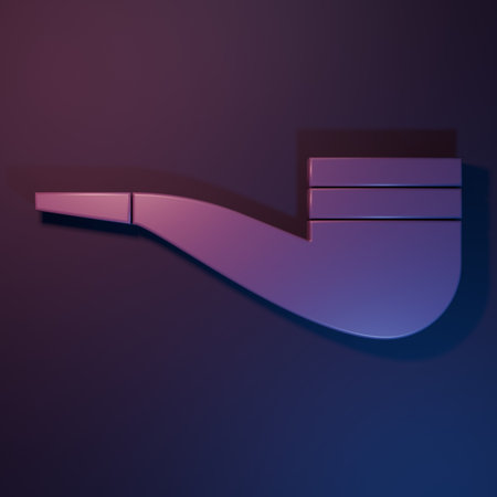 Purple Smoking pipe with smoke icon isolated on purple-blue background. Tobacco pipe. Minimalism concept. 3D render illustration.の写真素材