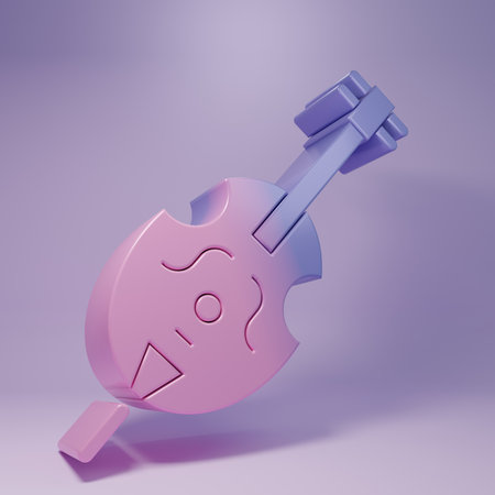 Purple Violin icon isolated on purple background. Musical instrument. Minimalism concept. 3D render illustration.の写真素材