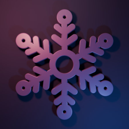 Purple Snowflake icon isolated on purple-blue background. Minimalism concept. 3D render illustration.の写真素材