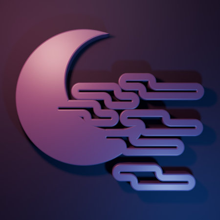 Purple Fog and moon icon isolated on purple-blue background. Minimalism concept. 3D render illustration.の写真素材