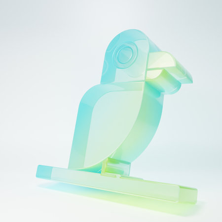 Frosted glass parrot icon isolated on white background. Minimalism concept. 3D render illustration.の写真素材