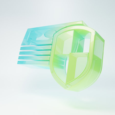 Frosted glass Money protection icon isolated on white background. Financial security, bank account protection, secure money transaction. Minimalism concept. 3D render illustration.の写真素材