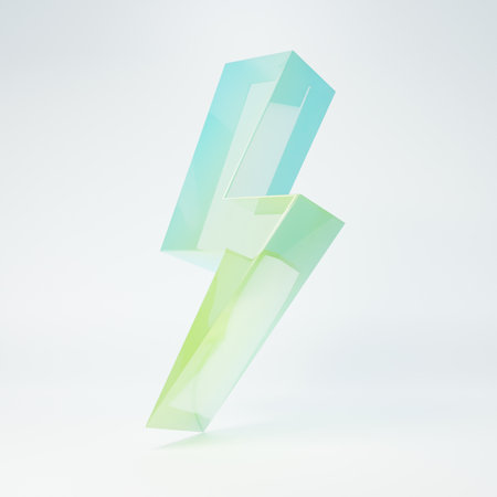 Frosted glass Lightning bolt icon isolated on white background. Flash icon. Charge flash icon. Thunderbolt. Lighting strike. Minimalism concept. 3D render illustration.の写真素材