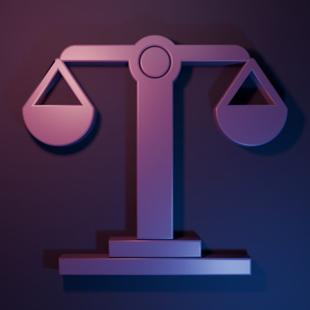 Purple Libra zodiac sign icon isolated on purple-blue background. Astrological horoscope collection. Minimalism concept. 3D render illustration.の写真素材