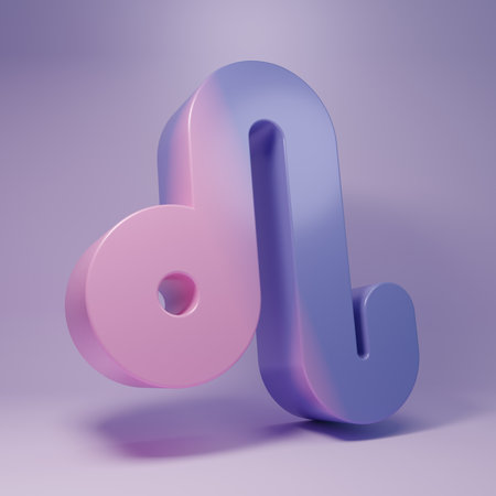 Purple Leo zodiac sign icon isolated on purple background. Astrological horoscope collection. Minimalism concept. 3D render illustration.の写真素材