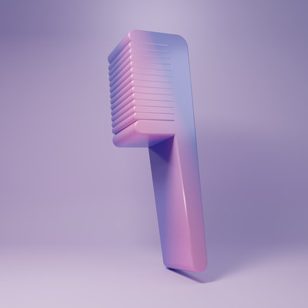 Purple Hairbrush icon isolated on purple background. Comb hair sign. Barber symbol. Minimalism concept. 3D render illustration.の写真素材