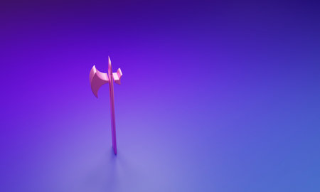 Pink Medieval halberd icon isolated on purple-blue background. Medieval weapon. Minimalism concept. 3D render illustration.の写真素材