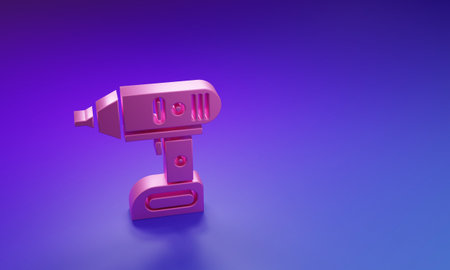 Pink Electric cordless screwdriver icon isolated on purple-blue background. Electric drill machine. Repair tool. Minimalism concept. 3D render illustration.の写真素材