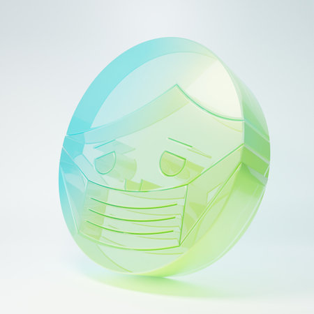 Frosted glass Man face in a medical protective mask icon isolated on white background. Quarantine. Minimalism concept. 3D render illustration.の写真素材