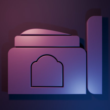 Purple Cream or lotion cosmetic tube icon isolated on purple-blue background. Body care products for men. Minimalism concept. 3D render illustration.の写真素材