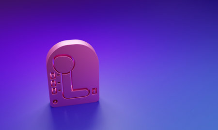 Pink Gear shifter icon isolated on purple-blue background. Transmission icon. Minimalism concept. 3D render illustration.の写真素材