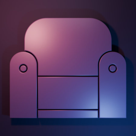 Purple Armchair icon isolated on purple-blue background. Minimalism concept. 3D render illustration.の写真素材