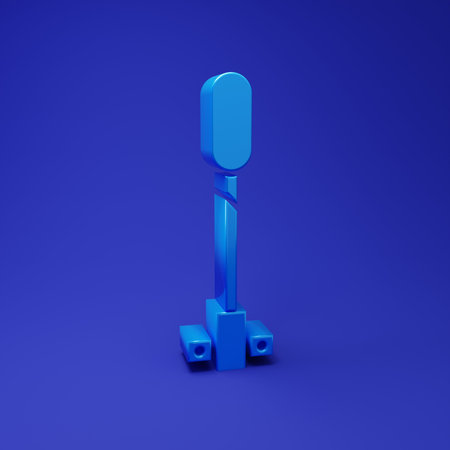 Blue Torch flame icon isolated on blue background. Symbol fire hot, flame power, flaming and heat. Minimalism concept. 3D render illustration.の写真素材