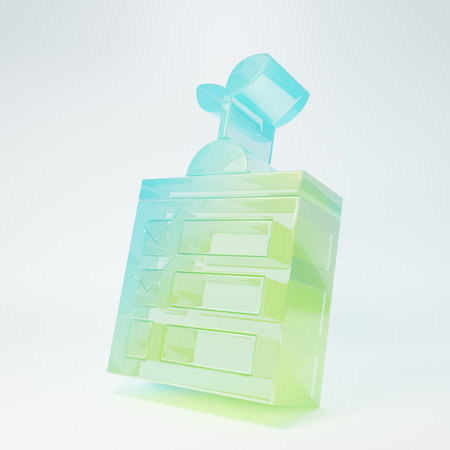 Frosted glass Smart farming technology - timer farm automation system in app icon isolated on white background. Minimalism concept. 3D render illustration.の写真素材