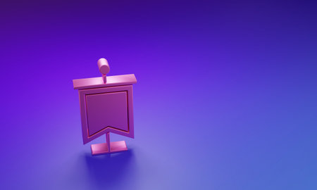 Pink Medieval flag icon isolated on purple-blue background. Minimalism concept. 3D render illustration.の写真素材