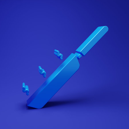 Blue Frying pan icon isolated on blue background. Fry or roast food symbol. Minimalism concept. 3D render illustration.の写真素材
