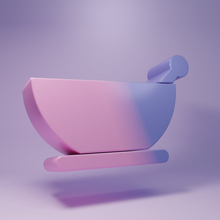 Purple Mortar and pestle icon isolated on purple background. Minimalism concept. 3D render illustration.の写真素材
