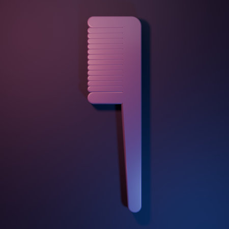 Purple Hairbrush icon isolated on purple-blue background. Comb hair sign. Barber symbol. Minimalism concept. 3D render illustration.の写真素材