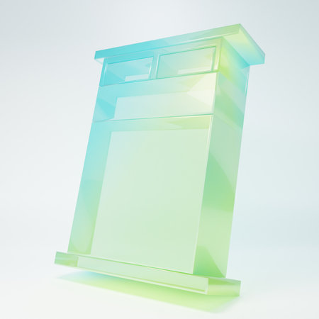 Frosted glass Big bed for two or one person icon isolated on white background. Minimalism concept. 3D render illustration.の写真素材