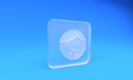 Frosted glass Runny nose icon isolated on blue background. Rhinitis symptoms, treatment. Nose and snoozing. Nasal diseases. Square frosted glass button. 3D render illustration.の写真素材