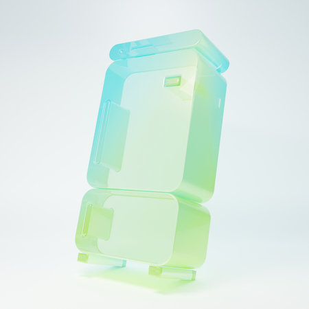 Frosted glass Refrigerator icon isolated on white background. Fridge freezer refrigerator. Household tech and appliances. Minimalism concept. 3D render illustration.の写真素材
