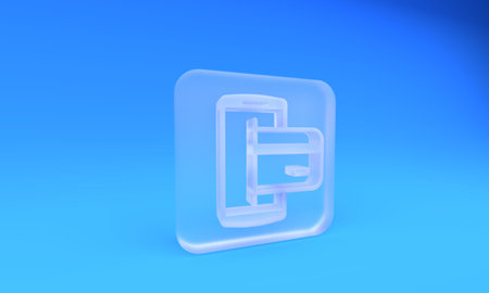 Frosted glass NFC Payment icon isolated on blue background. Mobile payment. NFC smartphone concept. Transfer icon. Square frosted glass button. 3D render illustration.の写真素材