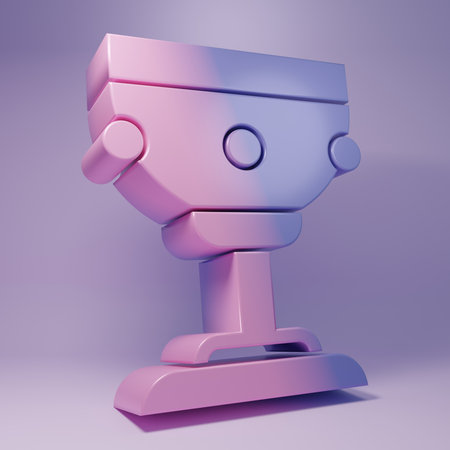 Purple Christian chalice icon isolated on purple background. Christianity icon. Minimalism concept. 3D render illustration.の写真素材