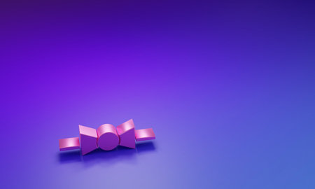 Pink Bow tie icon isolated on purple-blue background. Minimalism concept. 3D render illustration.の写真素材