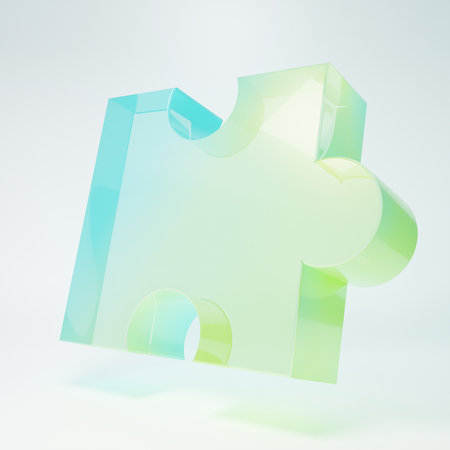 Frosted glass Piece of puzzle icon isolated on white background. Modern flat, business, marketing,...