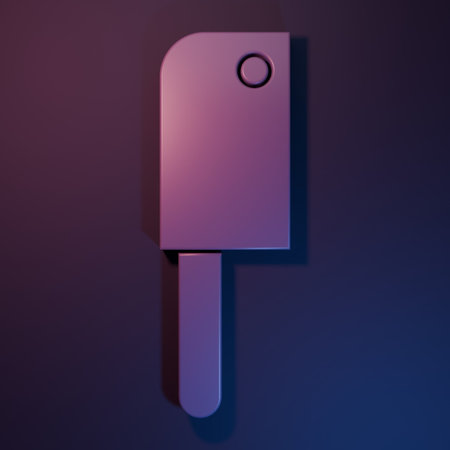 Purple Meat chopper icon isolated on purple-blue background. Kitchen knife for meat. Butcher knife. Minimalism concept. 3D render illustration.の写真素材