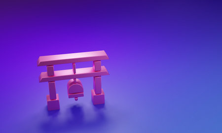 Pink Japan Gate icon isolated on purple-blue background. Torii gate sign. Japanese traditional classic gate symbol. Minimalism concept. 3D render illustration.の写真素材
