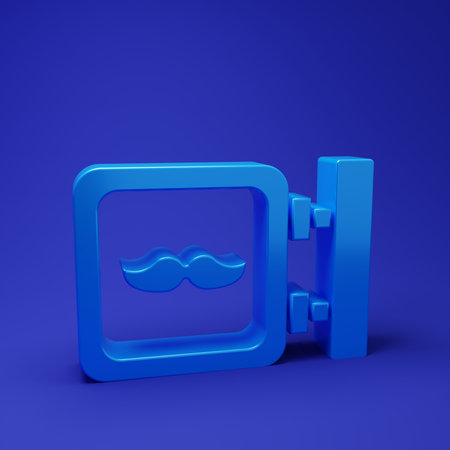 Blue Barbershop icon isolated on blue background. Hairdresser logo or signboard. Minimalism concept. 3D render illustration.の写真素材