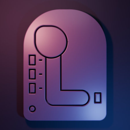Purple Gear shifter icon isolated on purple-blue background. Transmission icon. Minimalism concept. 3D render illustration.の写真素材