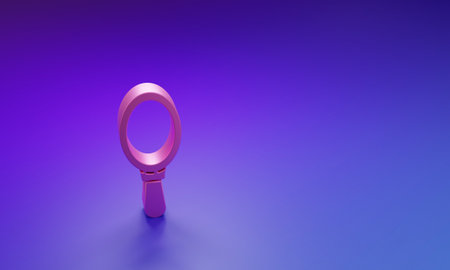 Pink Hand mirror icon isolated on purple-blue background. Minimalism concept. 3D render illustration.の写真素材