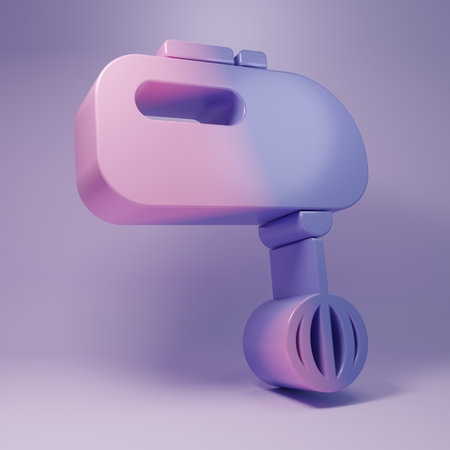 Purple Electric mixer icon isolated on purple background. Kitchen blender. Minimalism concept. 3D render illustration.の写真素材