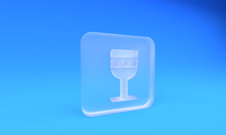 Frosted glass Medieval goblet icon isolated on blue background. Square frosted glass button. 3D render illustration.の写真素材