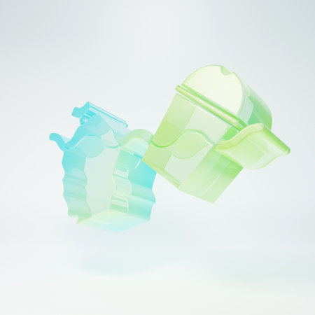 Frosted glass The problem of pollution of the ocean icon isolated on white background. The garbage, plastic, bags on the sea. Minimalism concept. 3D render illustration.の写真素材