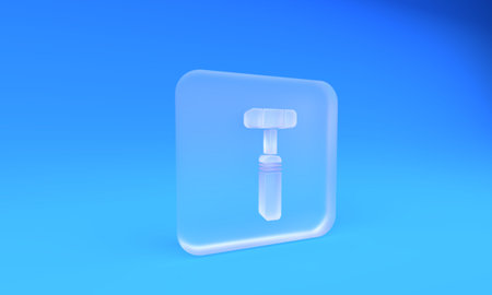 Frosted glass Neurology reflex hammer icon isolated on blue background. Square frosted glass button. 3D render illustration.の写真素材
