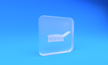 Frosted glass Brush for cleaning icon isolated on blue background. Cleaning service concept. Square frosted glass button. 3D render illustration.の写真素材