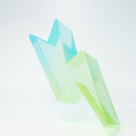 Frosted glass Lightning bolt icon isolated on white background. Flash sign. Charge flash icon. Thunderbolt. Lighting strike. Minimalism concept. 3D render illustration.の写真素材