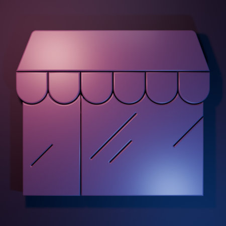 Purple Shopping building or market store icon isolated on purple-blue background. Shop construction. Minimalism concept. 3D render illustration.の写真素材