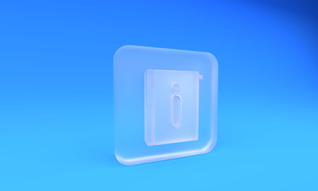 Frosted glass User manual icon isolated on blue background. User guide book. Instruction sign. Read before use. Square frosted glass button. 3D render illustration.の写真素材