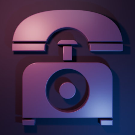 Purple Telephone icon isolated on purple-blue background. Landline phone. Minimalism concept. 3D render illustration.の写真素材